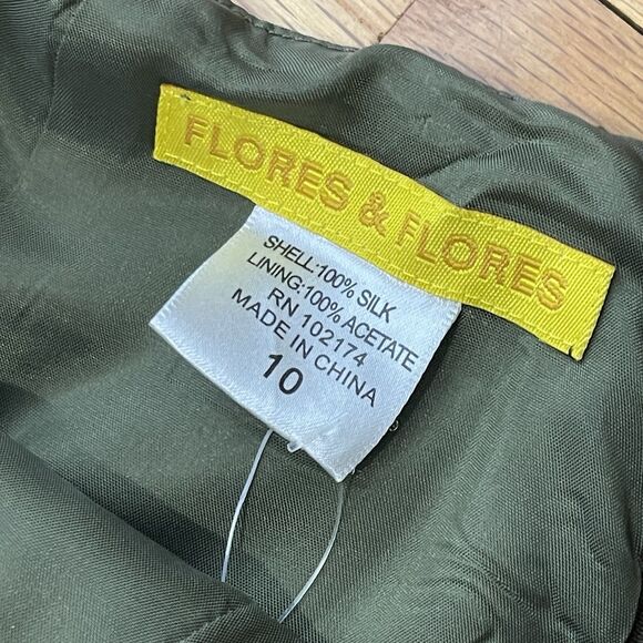 FLORES & FLORES Wide Leg Dress Pants Green Size 10 NEW 100% Silk Designer Career - Picture 4 of 7